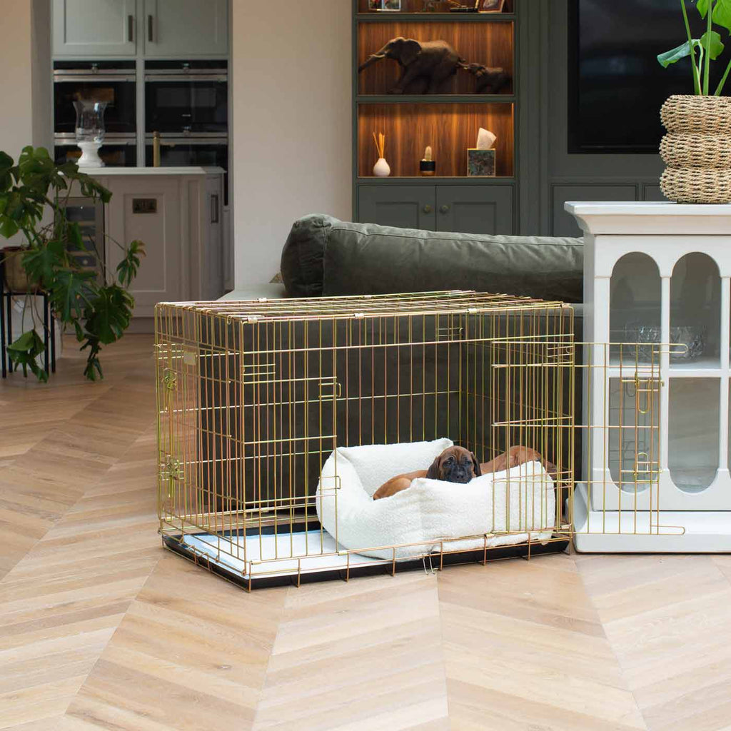 Cozy & Calming Puppy Cage Bed In Ivory Boucl