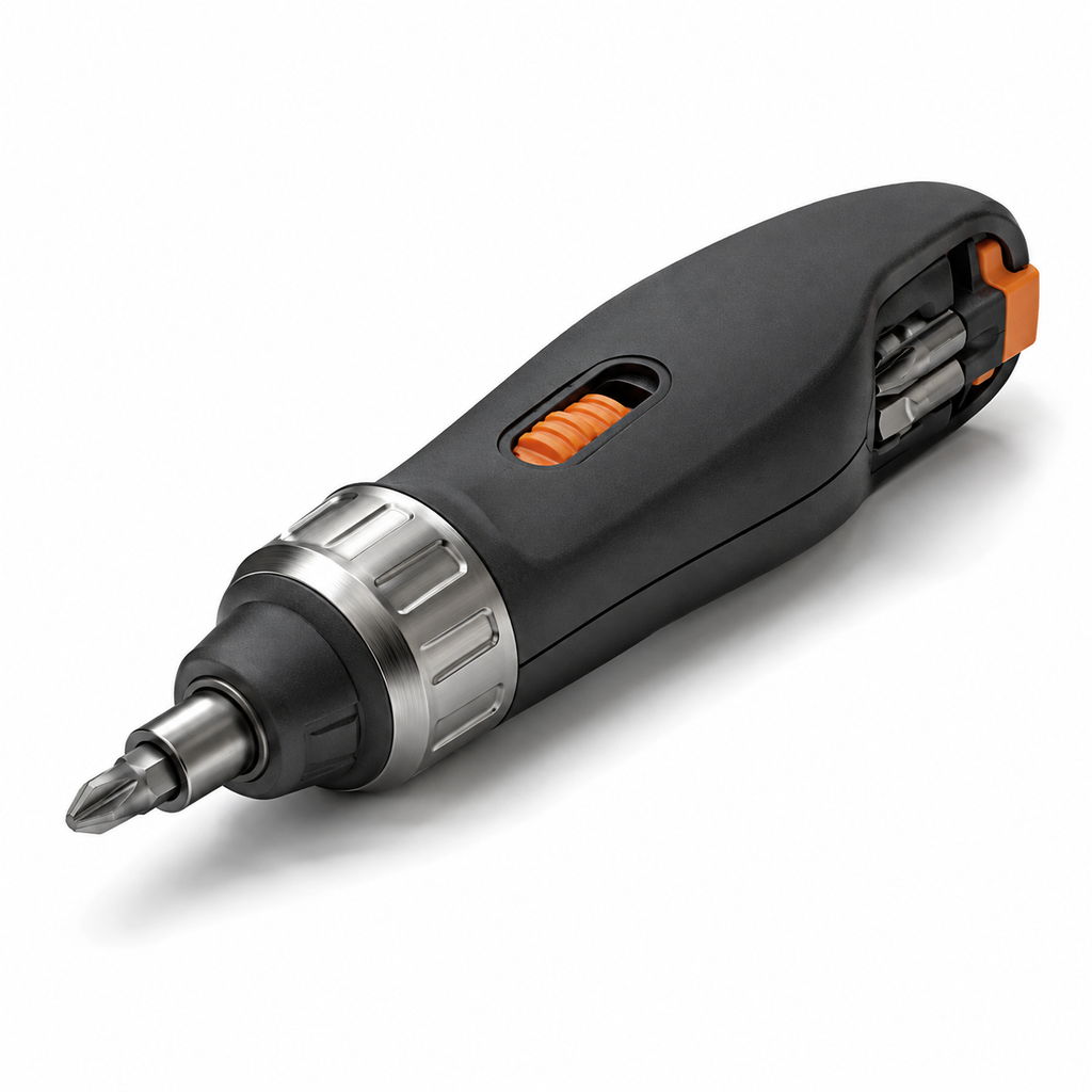 Compact Ratcheting Screwdriver with Bit Storage