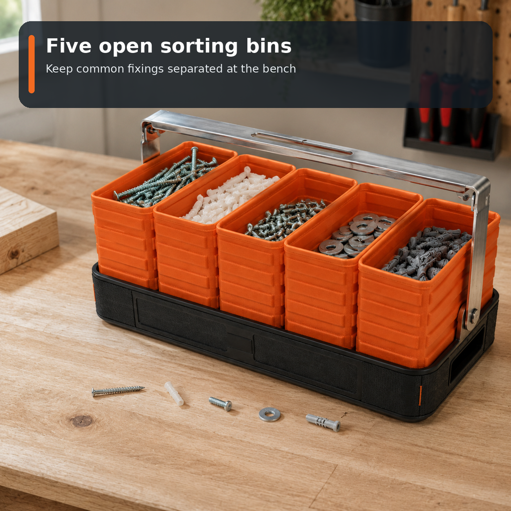 Foldable Five-Bin Parts Organiser