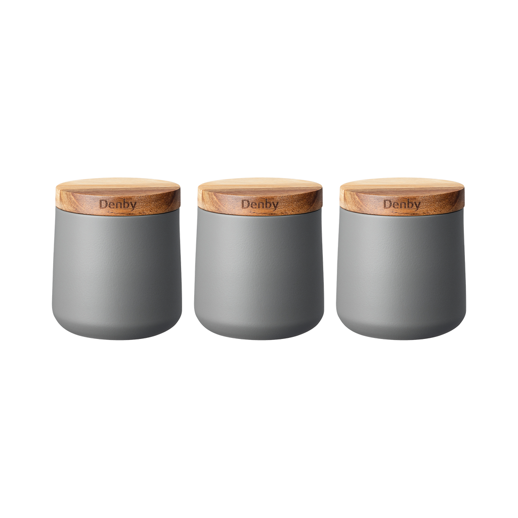 Denby Set Of 3 Grey Storage Canisters