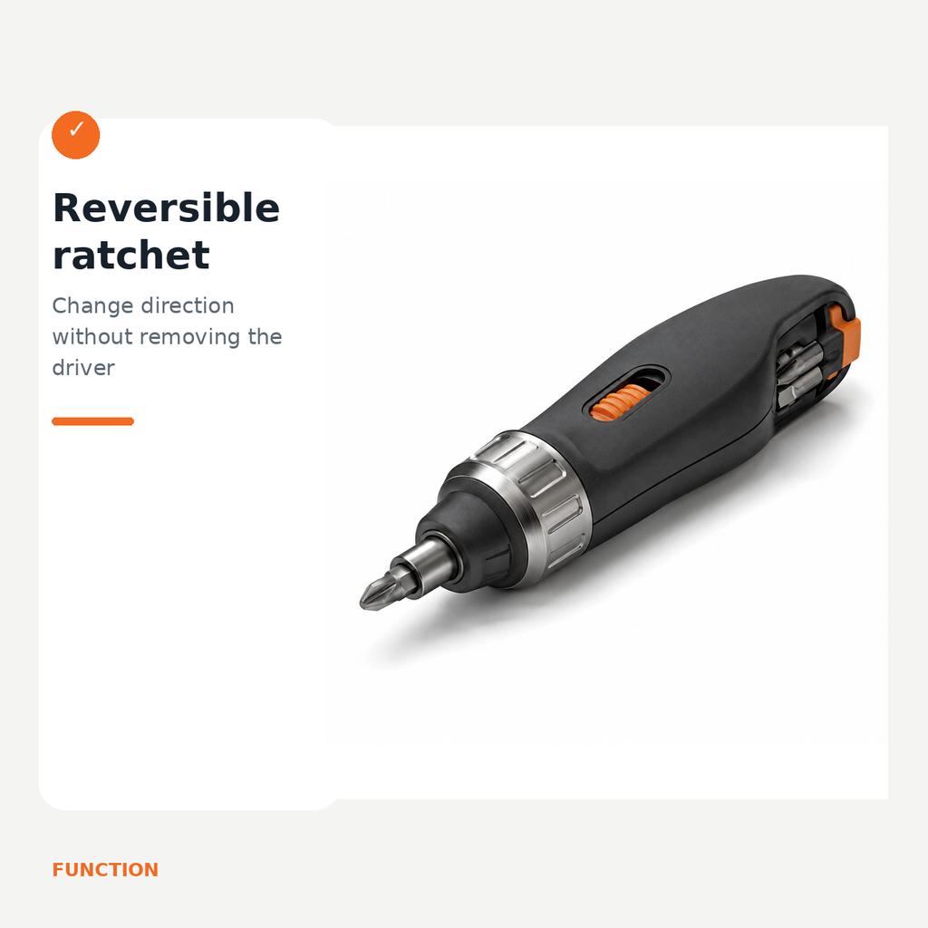 Compact Ratcheting Screwdriver with Bit Storage