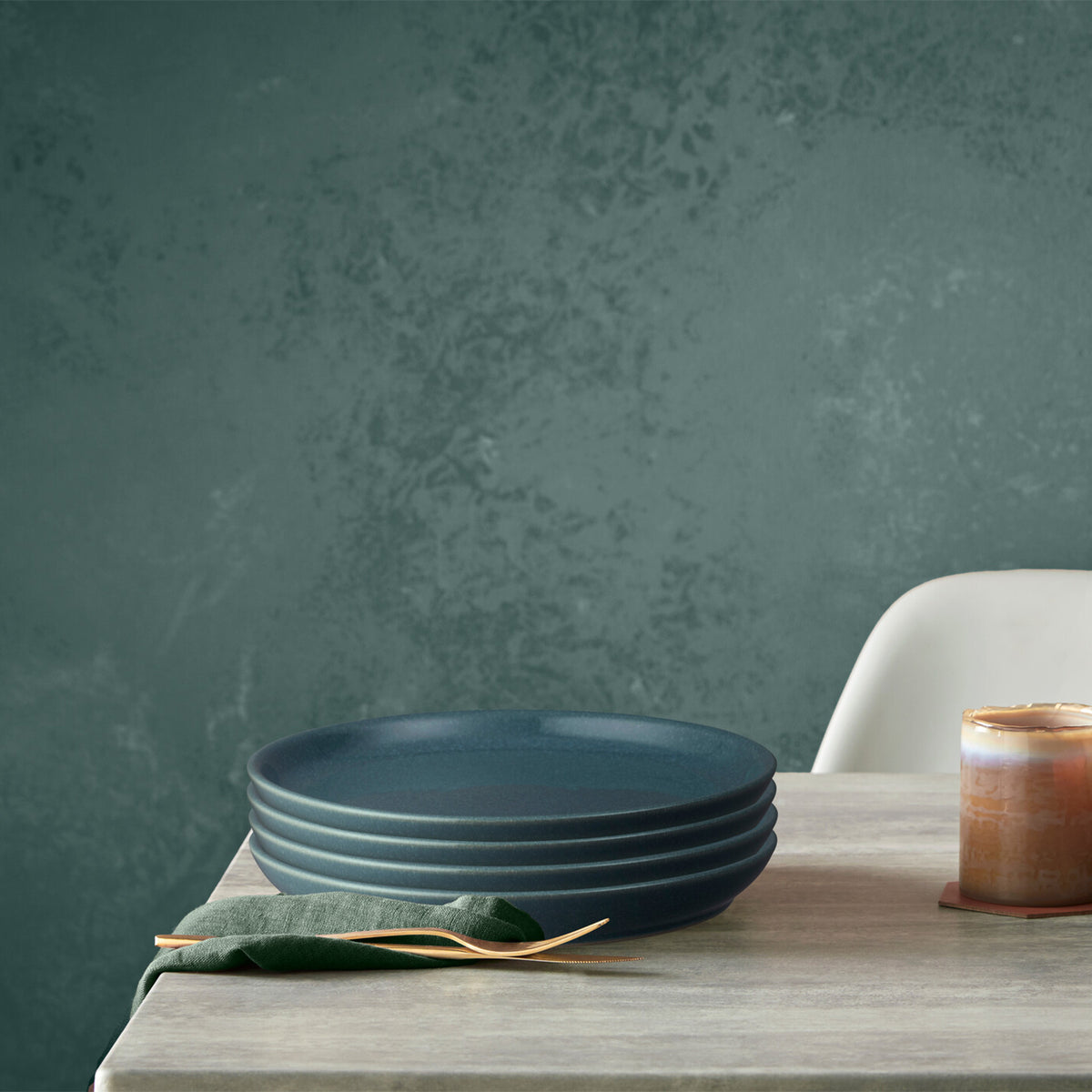 Elements Jade Dark Green Coupe Dinner Plates - Set Of 4