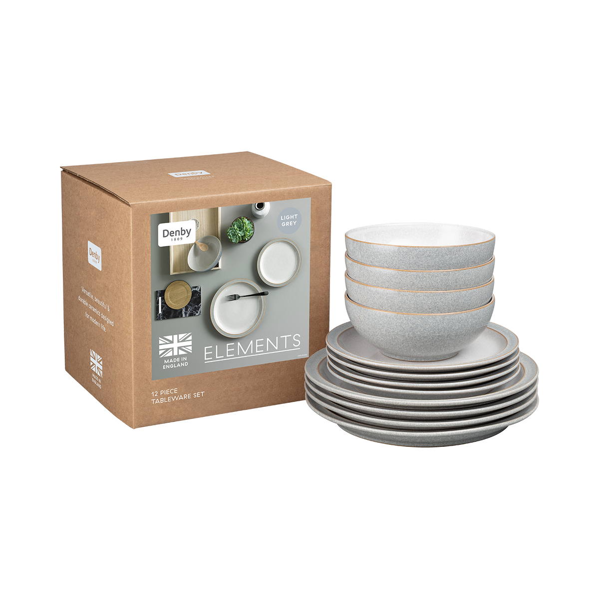Elements Light Grey 12 Piece Dinner Set