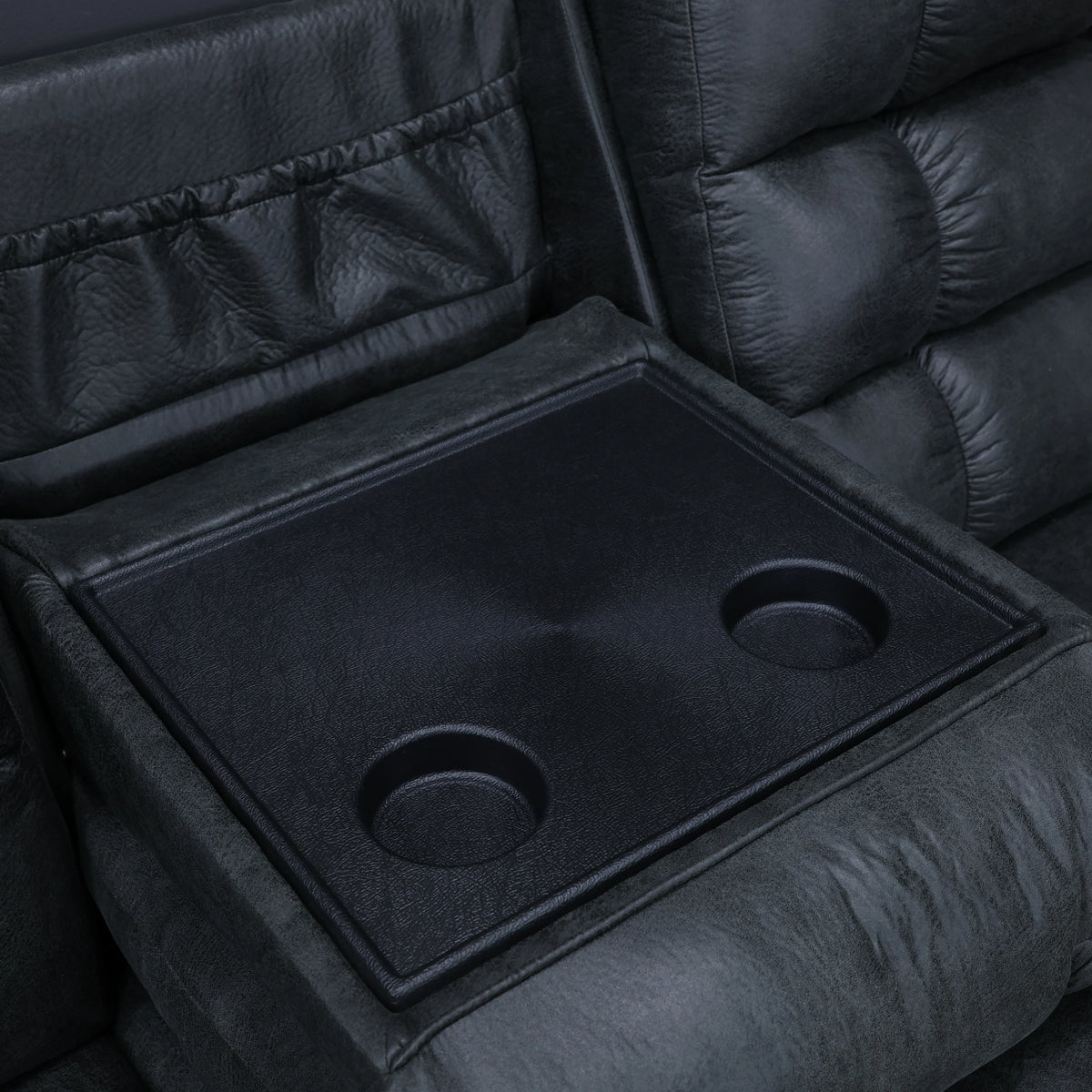 Waldara Reclining Sofa w/ Drop Down Table Charcoal