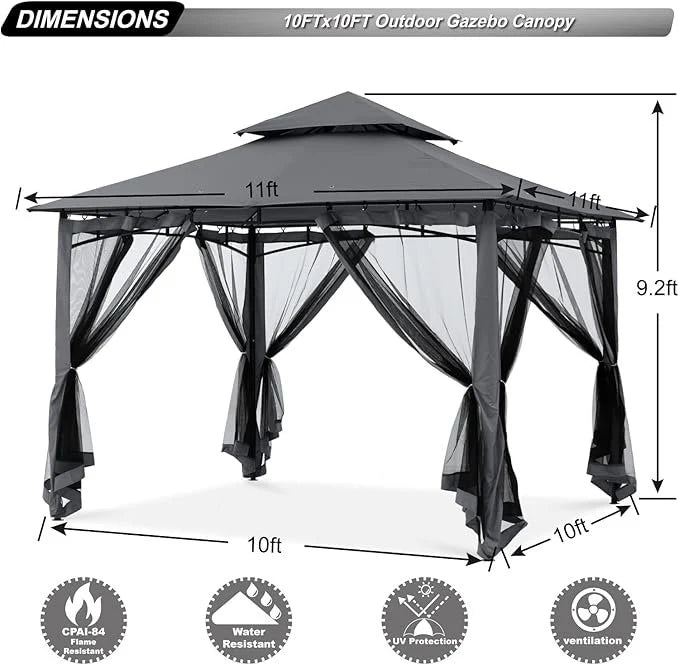 ABCCANOPY Gazebos for Patios 10×10 – Outdoor Steel Frame Gazebo with Mosquito Netting for Lawn Backyard Garden Deck (Dark Gray)