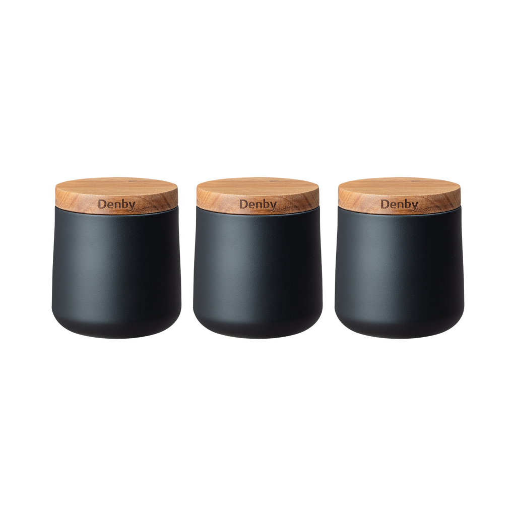 Denby Set Of 3 Black Storage Canisters
