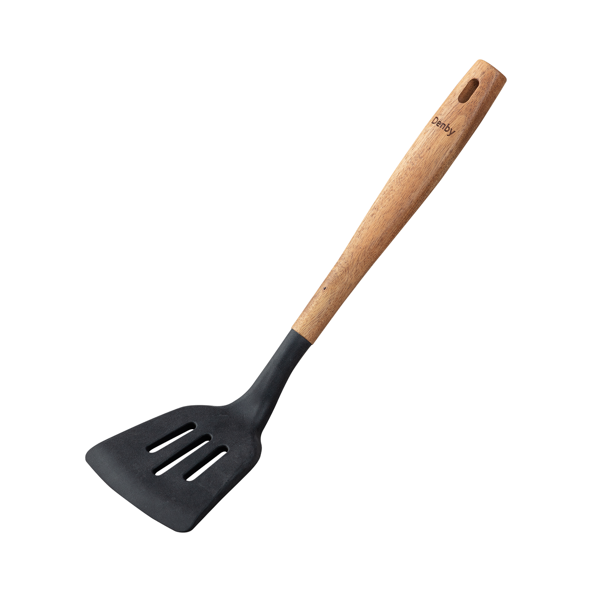Acacia & Silicone Slotted Turner Black