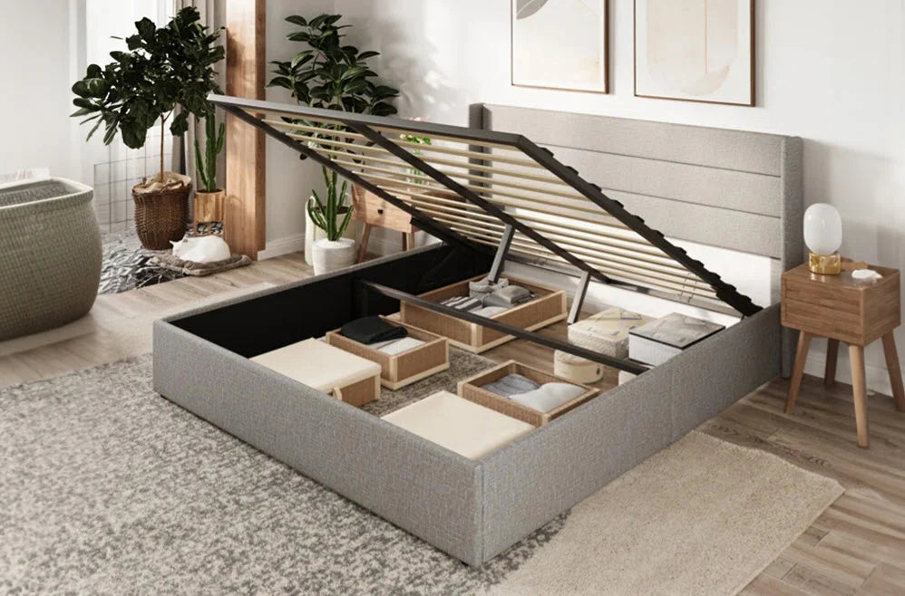 T2160W Off White Hydraulic Lift Storage Platform Bed