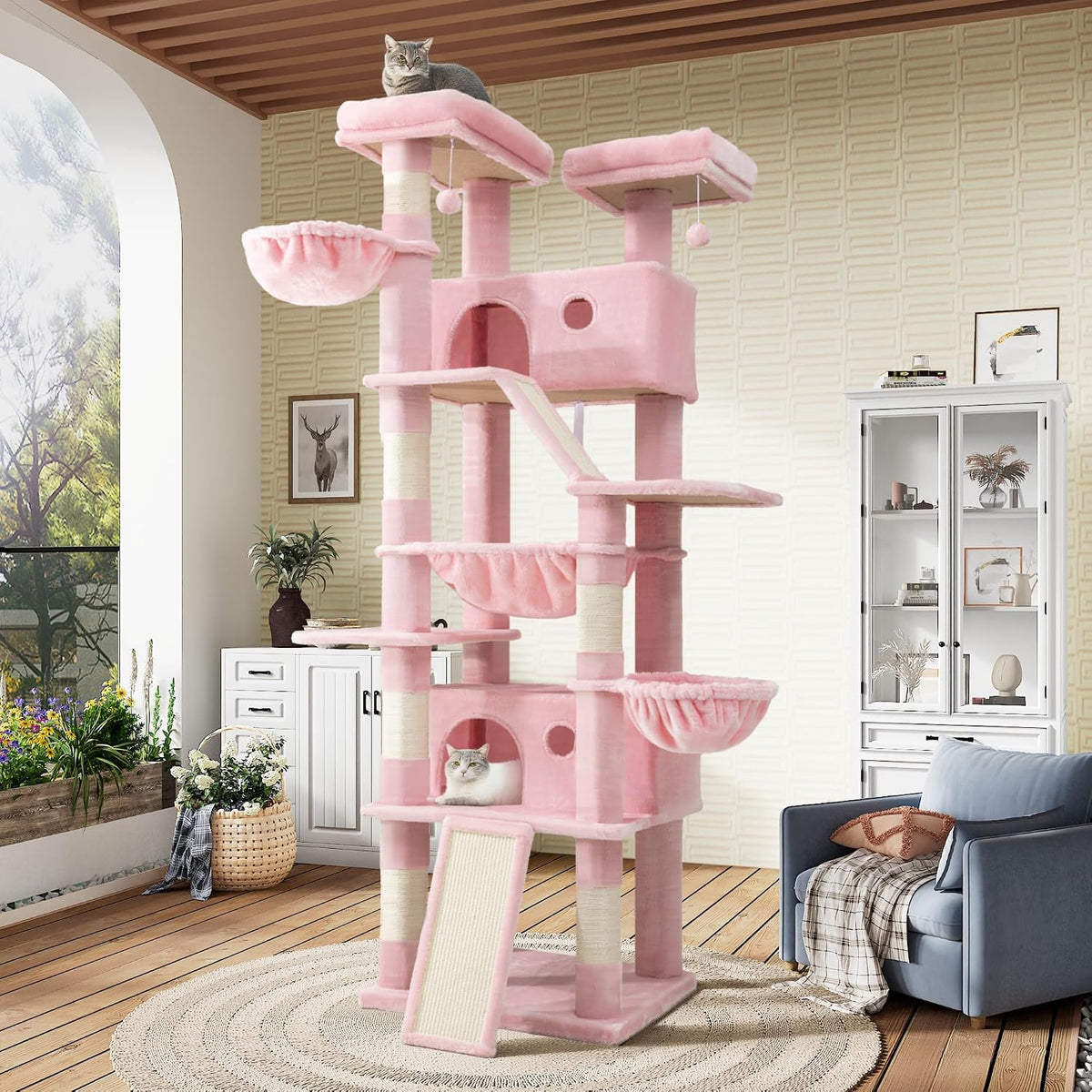 SHA CERLIN 81in Multi-Level Tall Cat Tree Tower for Indoor Kitties/Larger Cat Condo Furniture with Hammock/Cozy Pussycat Perches/Sisal Scratching