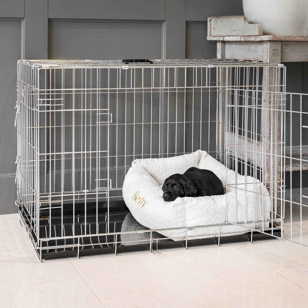 Cozy & Calming Puppy Cage Bed In Ivory Boucl