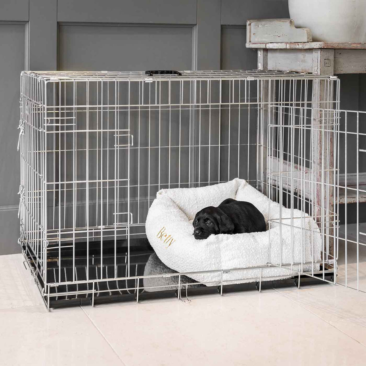 Cozy & Calming Puppy Cage Bed In Ivory Boucl