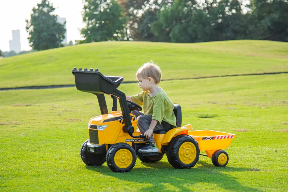 2026 12V Excavator Tractor Trailer Kids Ride On One Seater Electric Truck with RC and Wagon