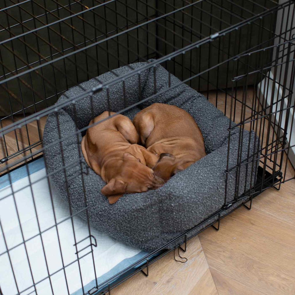Cozy & Calming Puppy Cage Bed In Granite Boucl