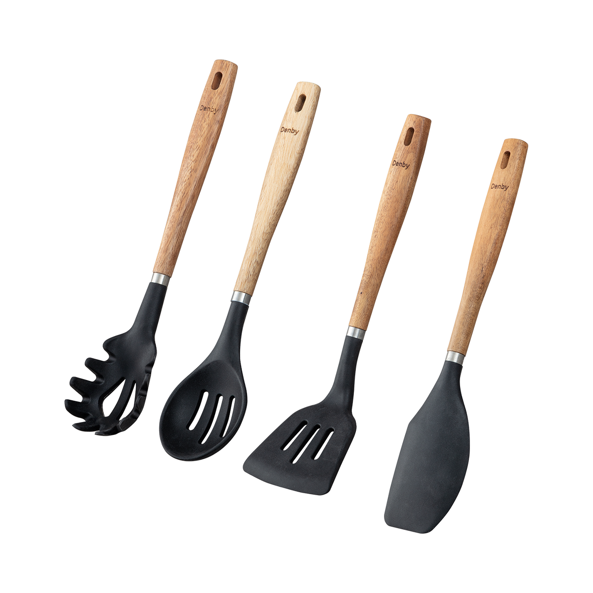 Acacia & Silicone Black 4 Piece Utensil Set