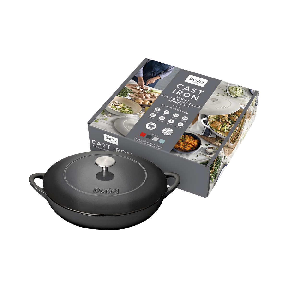 Denby Halo Cast Iron 30Cm Shallow Casserole