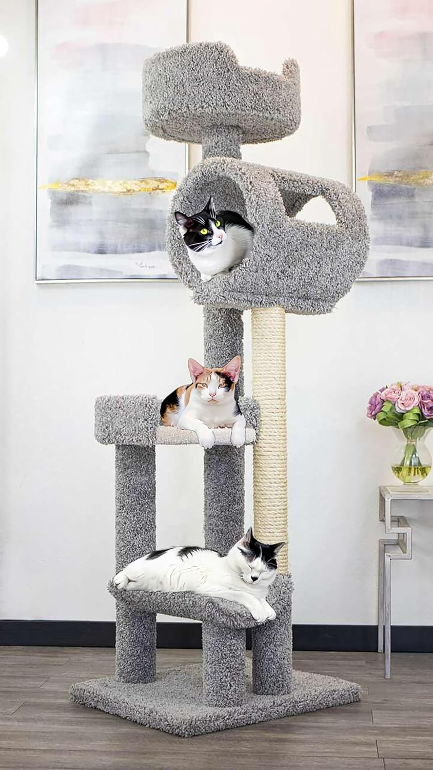 New Cat Condos 140003- Solid Wood Cat Climbing Tower Cat Tree, Beige