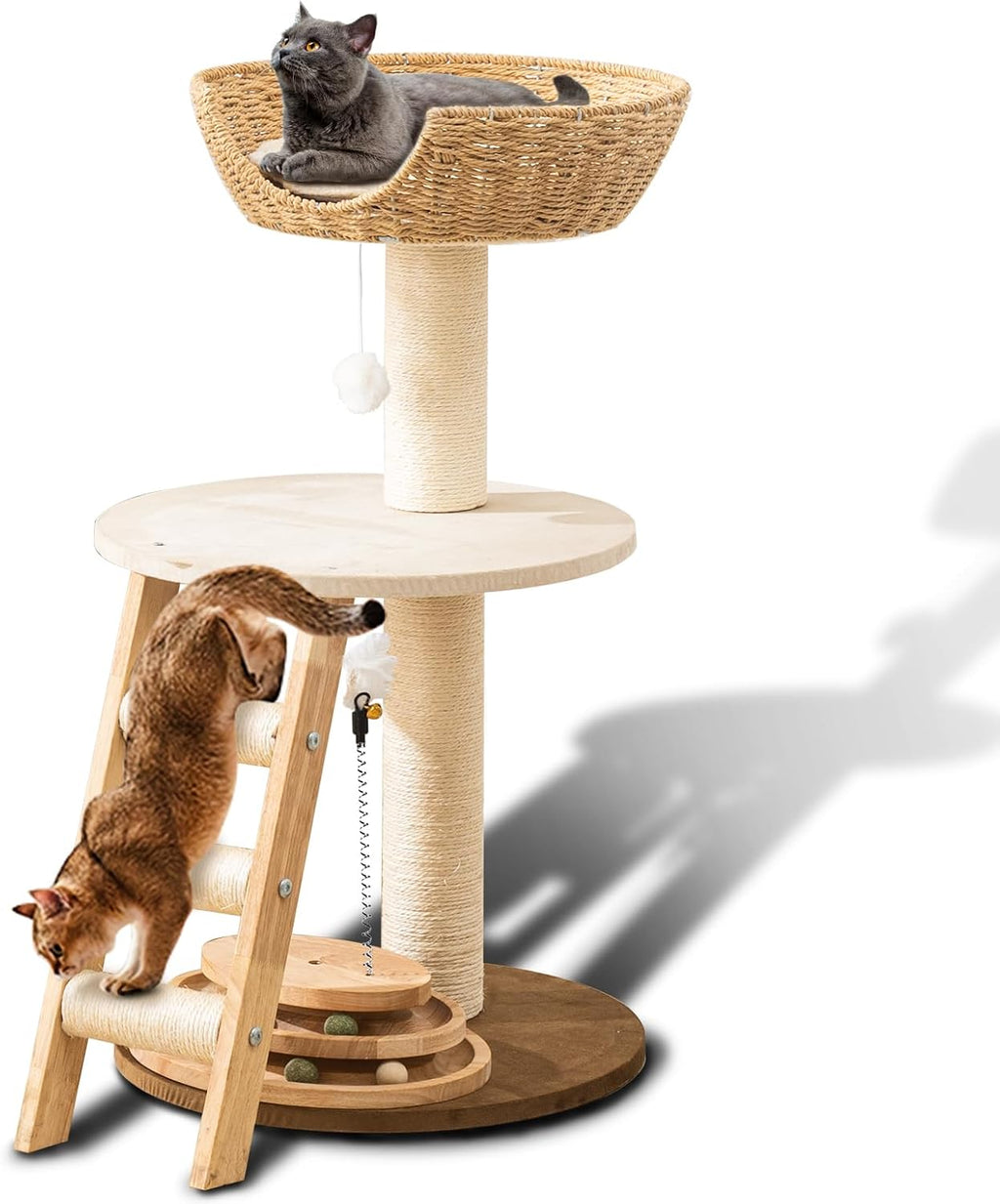 52" Modern Cat Tree Tower for Large Cats, 3Cat Nests Manual Hand Woven Multilevel Huge Paws Pals Cat Tree, Wood Cat Tower, Cat Scratching Tree, Cat