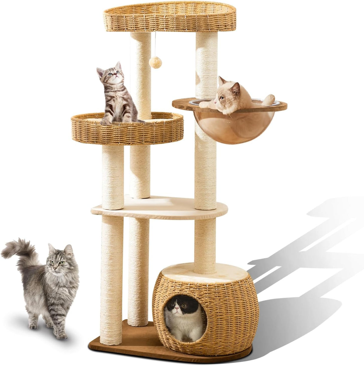 Modern Cat Tree for Large Cats, 51'' Multi-Level Cat Tower for Indoor Cats, Sturdy Design with 8 Sisal Scratching Posts 4 Cat Condos/Perches, Ideal