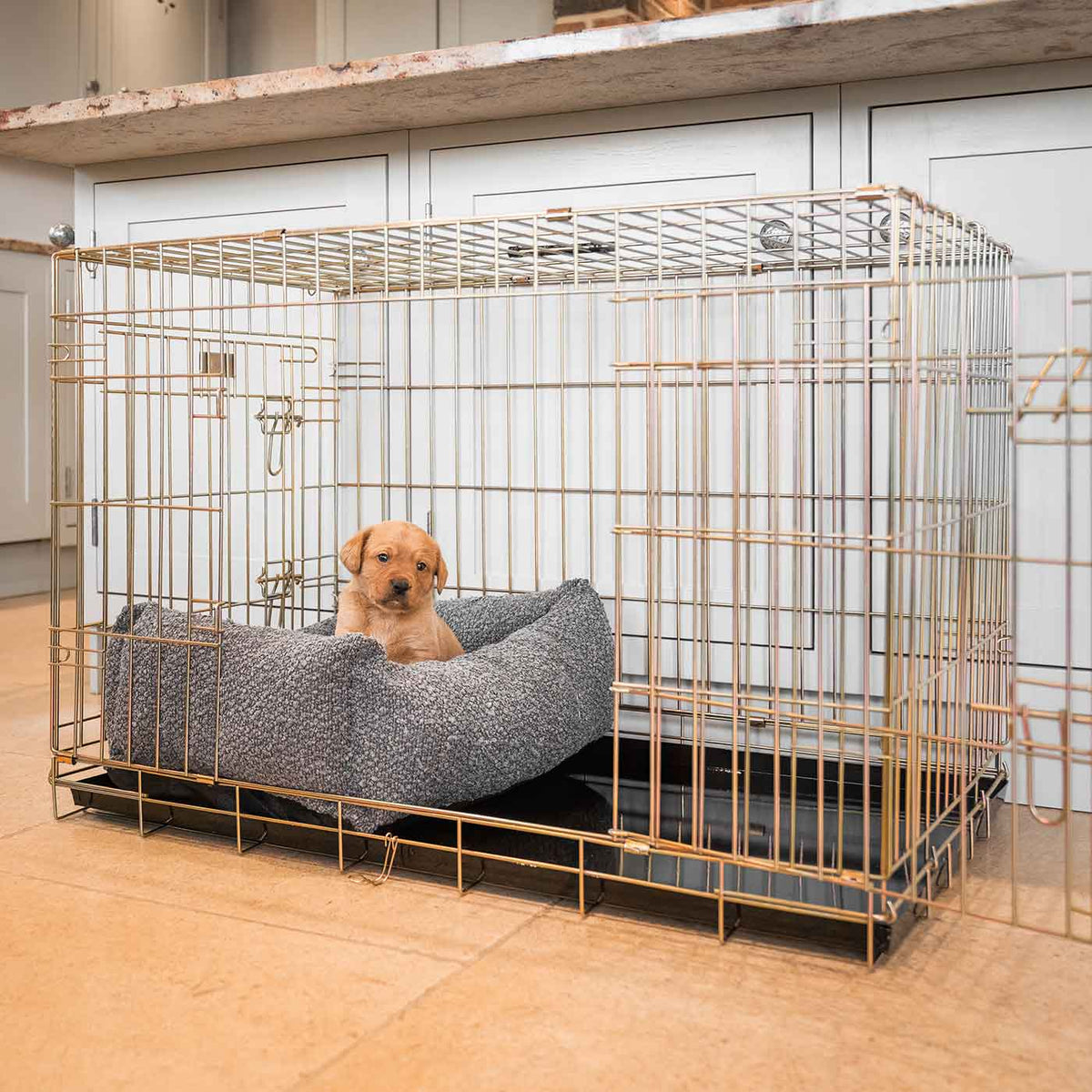 Cozy & Calming Puppy Cage Bed In Granite Boucl
