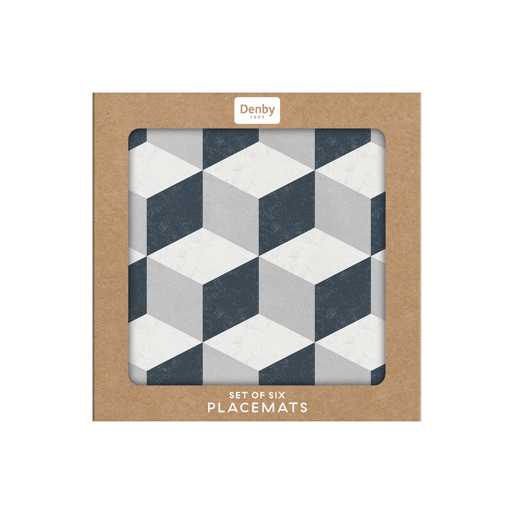 Grey Geometric Square Placemats - Set Of 6