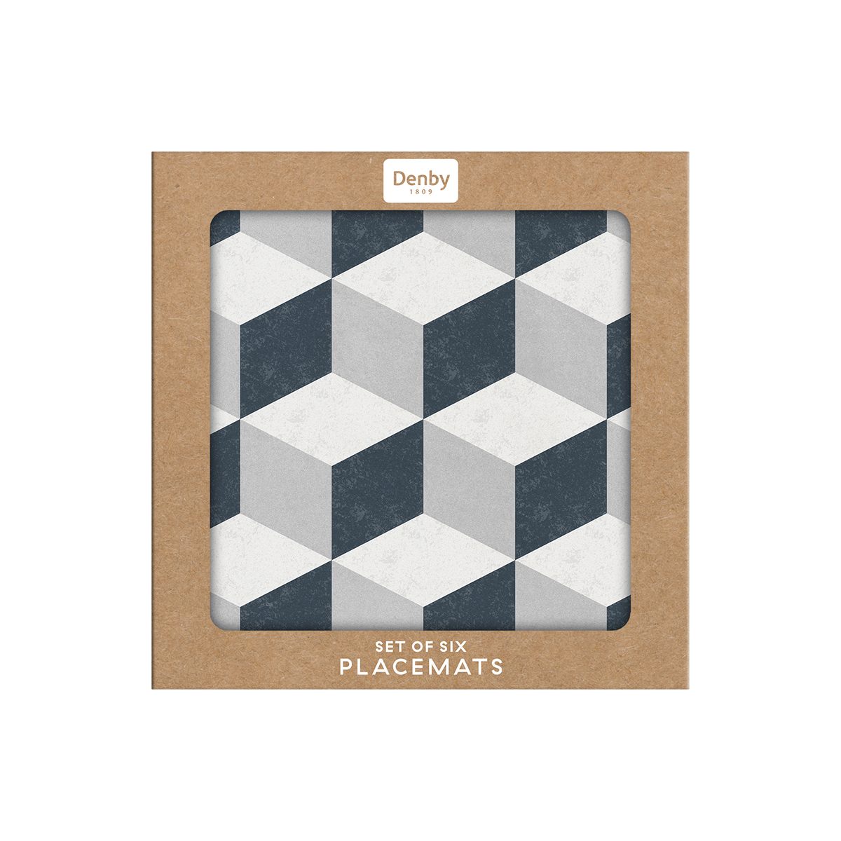Grey Geometric Square Placemats - Set Of 6