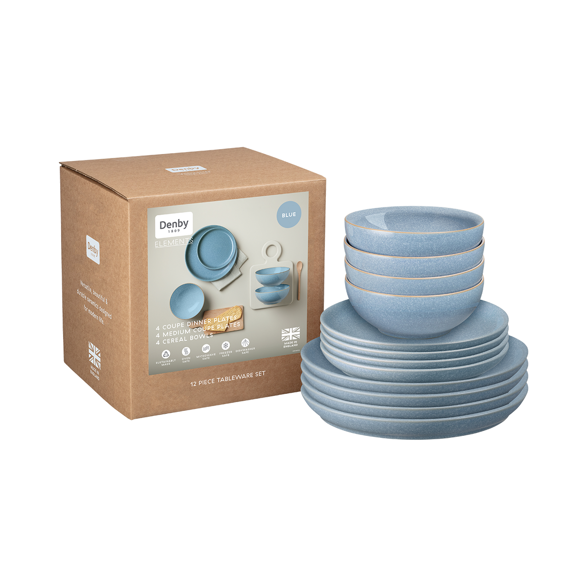 Elements Blue Coupe 12 Piece Dinner Set