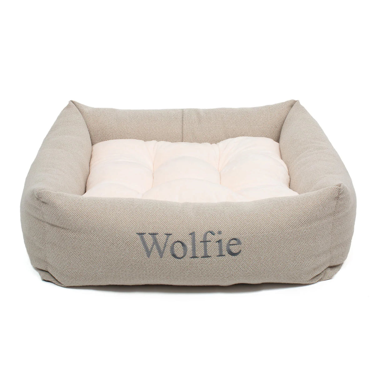 Box Bed For Dogs in Herringbone Tweed