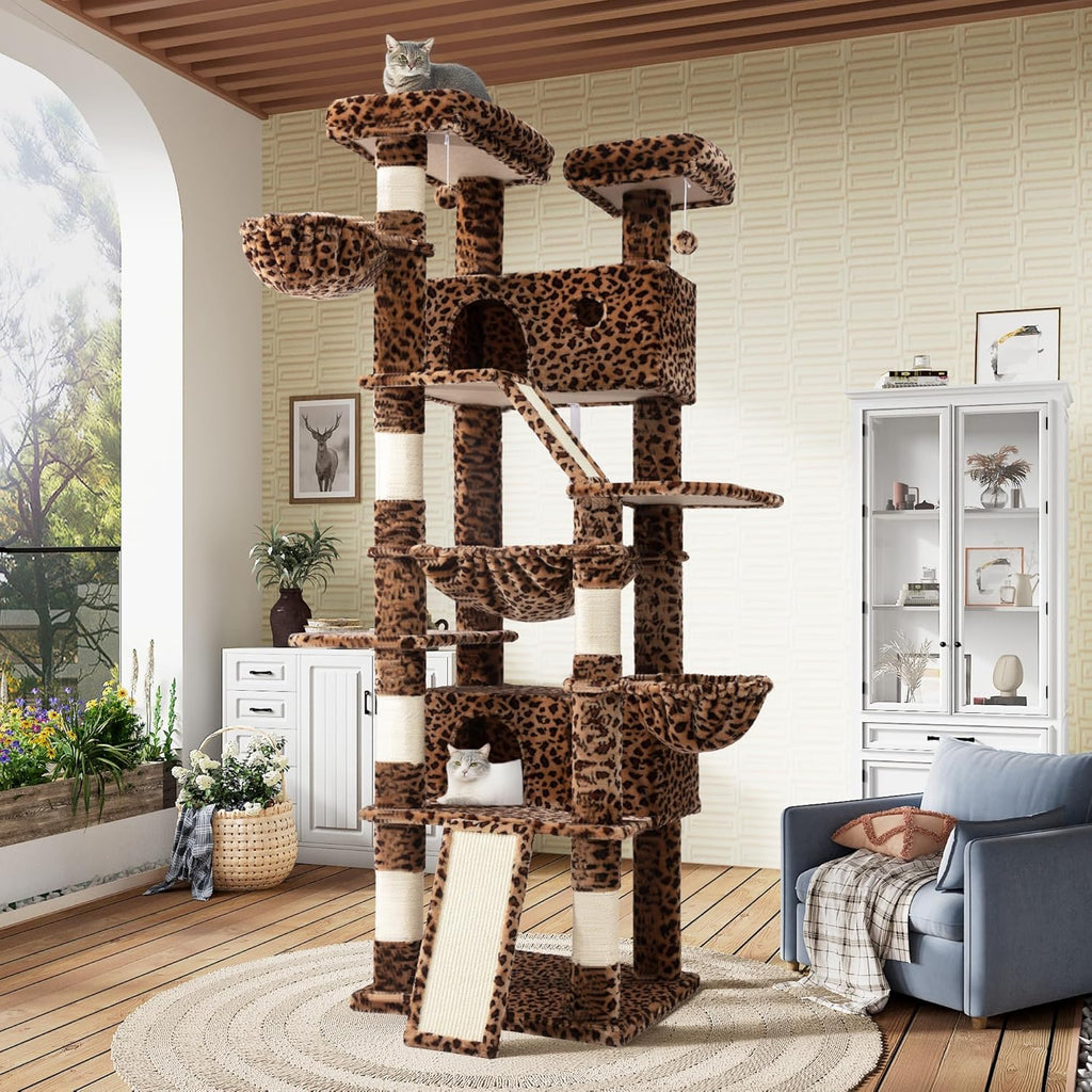 SHA CERLIN 81in Multi-Level Tall Cat Tree Tower for Indoor Kitties/Larger Cat Condo Furniture with Hammock/Cozy Pussycat Perches/Sisal Scratching