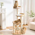 Wood Modern Cat Tree, 61.5" Cat Tower with Sisal Scratching Posts, Cat Condo, Capsule,Hamnock and Spinner Toy, Solid Wooden Aesthetic Multi-Level Cat