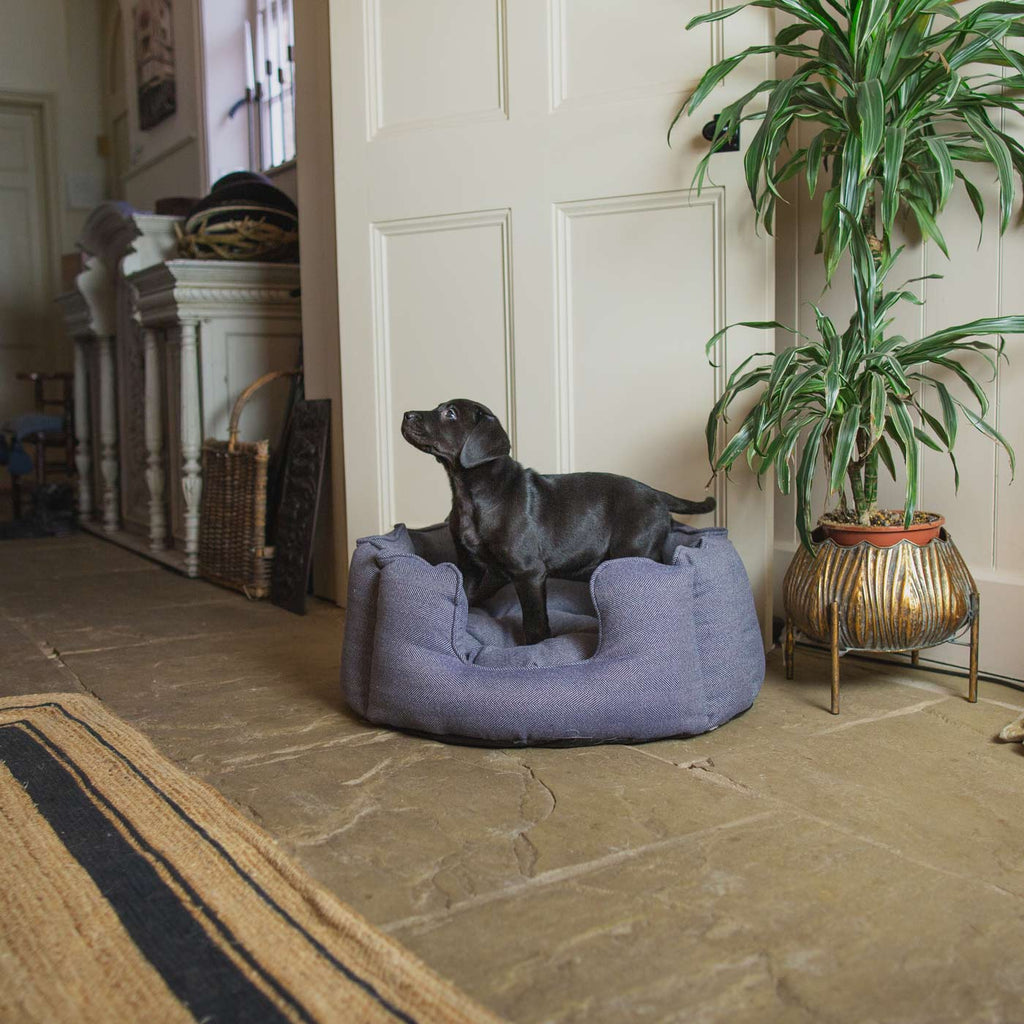 High Wall Bed For Dogs in Herringbone Tweed