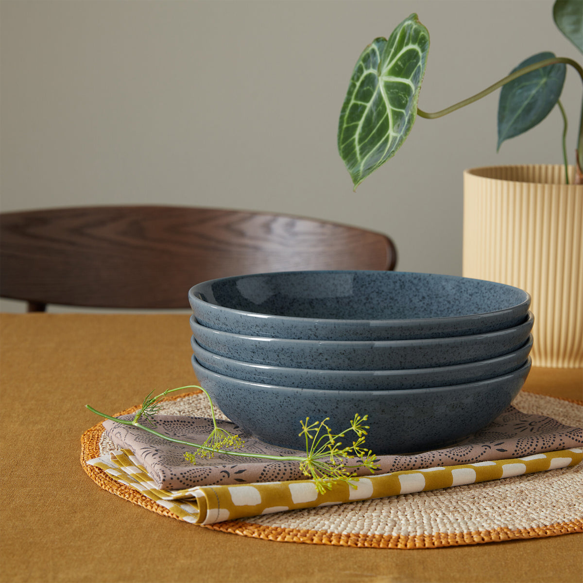 Dark Grey Speckle Pasta Bowls - Set Of 4