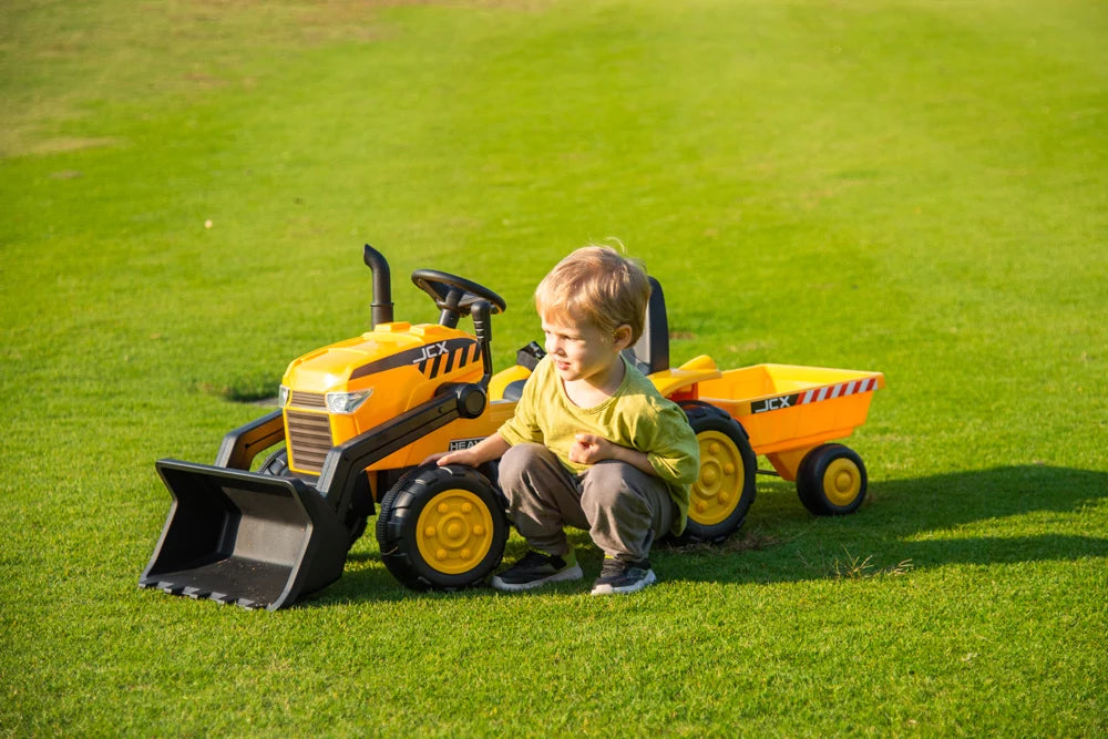 2026 12V Excavator Tractor Trailer Kids Ride On One Seater Electric Truck with RC and Wagon