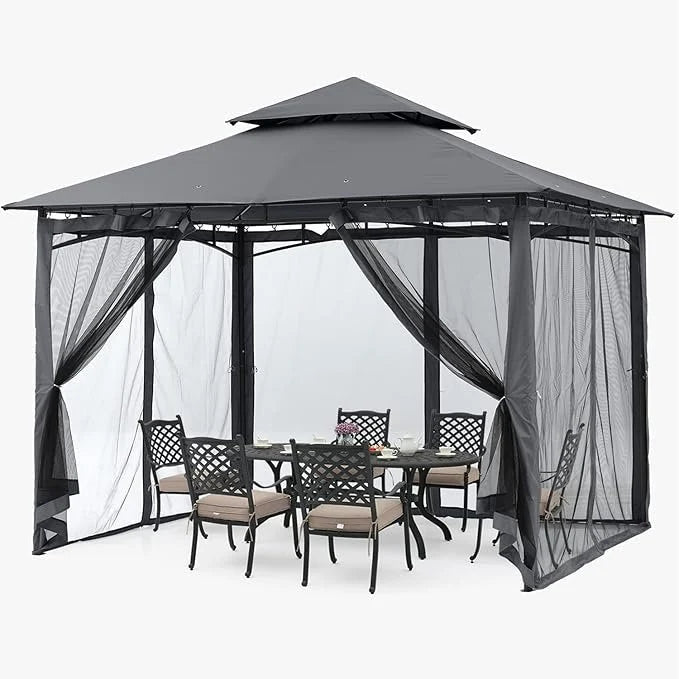 ABCCANOPY Gazebos for Patios 10×10 – Outdoor Steel Frame Gazebo with Mosquito Netting for Lawn Backyard Garden Deck (Dark Gray)