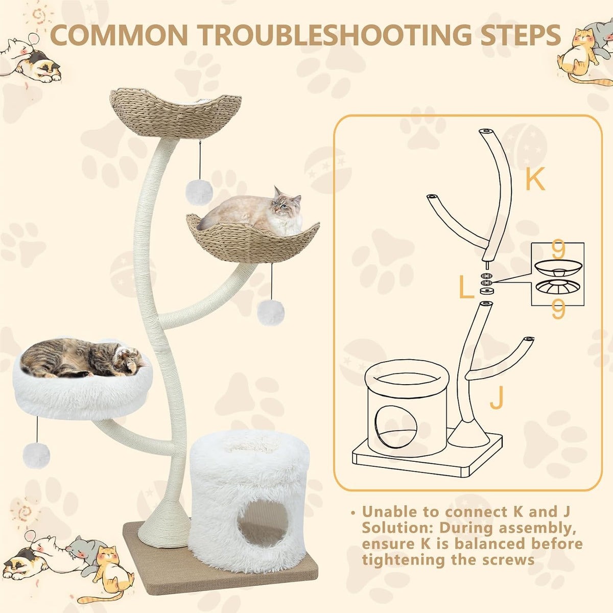 63" Tall Cat Tree Tower for Indoor Cats, Multi-Level Large Cat Climbing Furniture with Scratching Posts, Soft Perch, Cozy Cave, and Hanging Toys