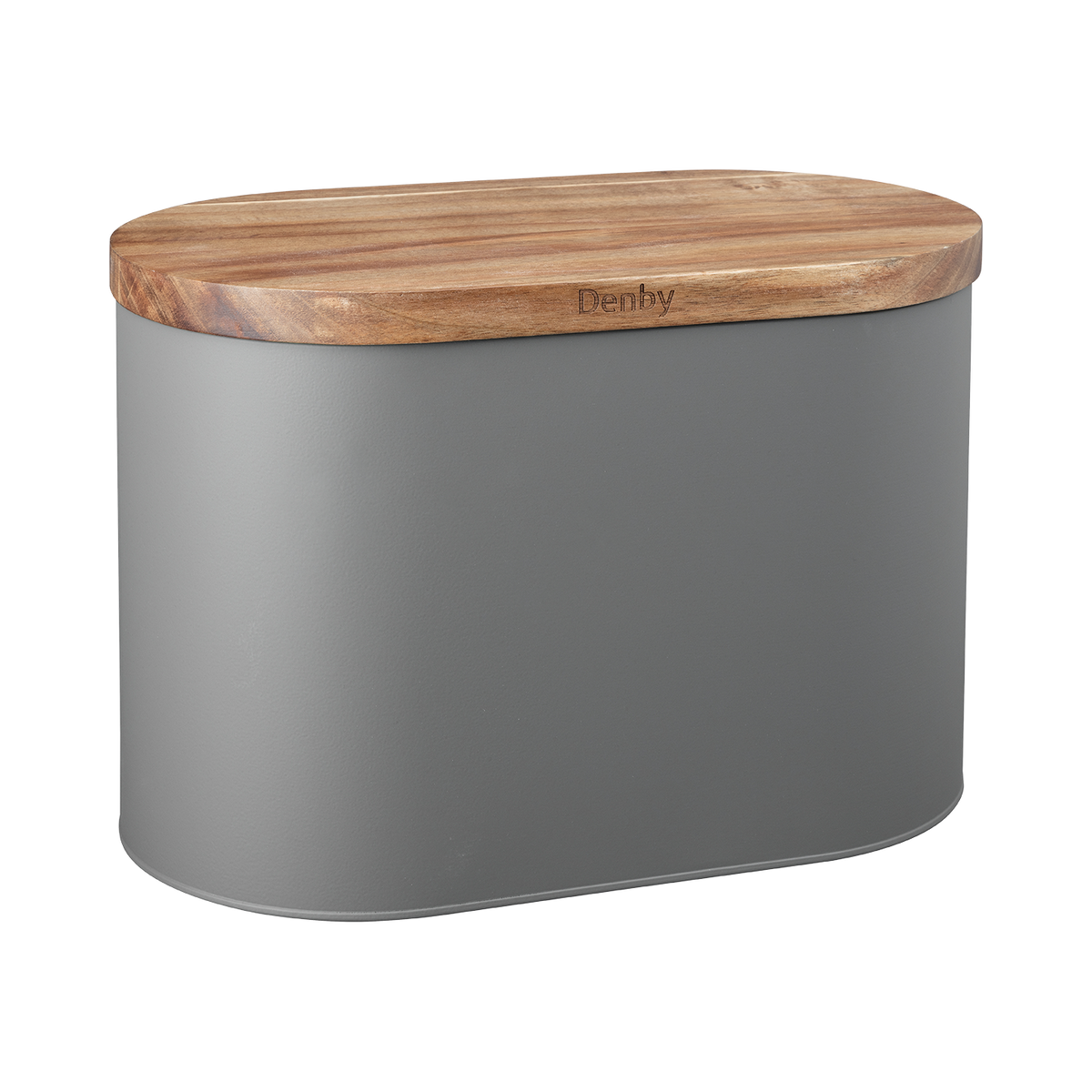 Denby Grey Bread Bin With Acacia Lid
