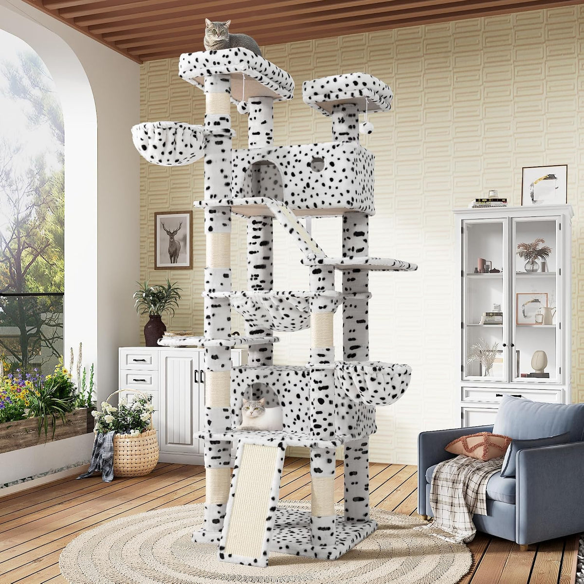 SHA CERLIN 81in Multi-Level Tall Cat Tree Tower for Indoor Kitties/Larger Cat Condo Furniture with Hammock/Cozy Pussycat Perches/Sisal Scratching