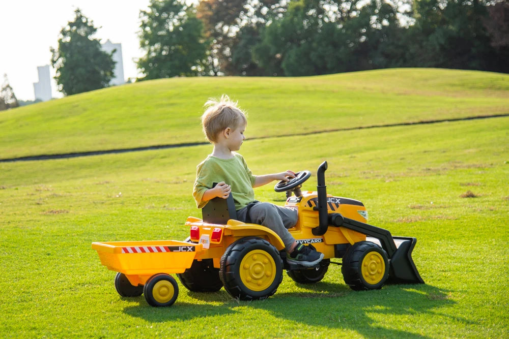 2026 12V Excavator Tractor Trailer Kids Ride On One Seater Electric Truck with RC and Wagon