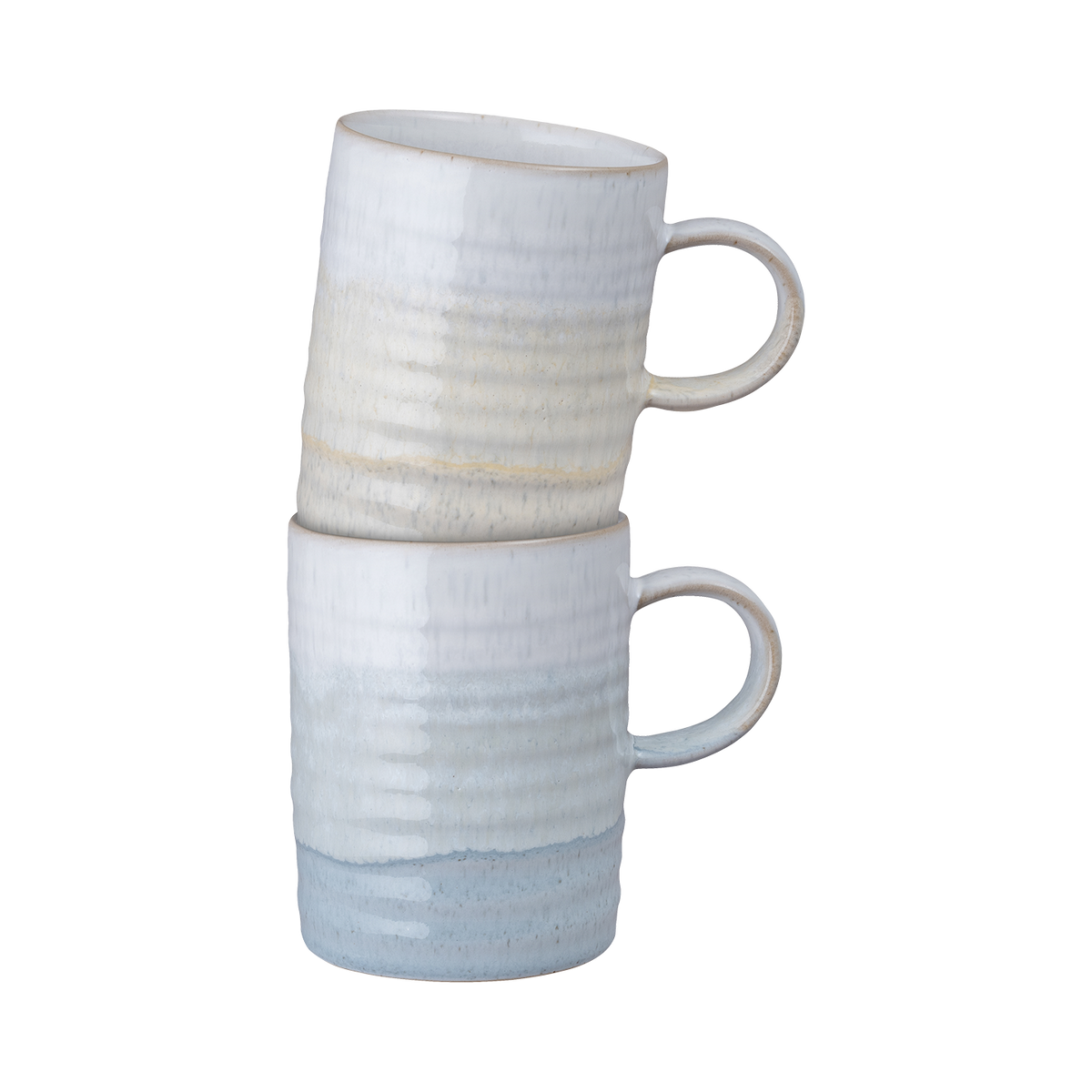 Kiln Lemon And Light Blue Ridged Mugs - Set Of 2