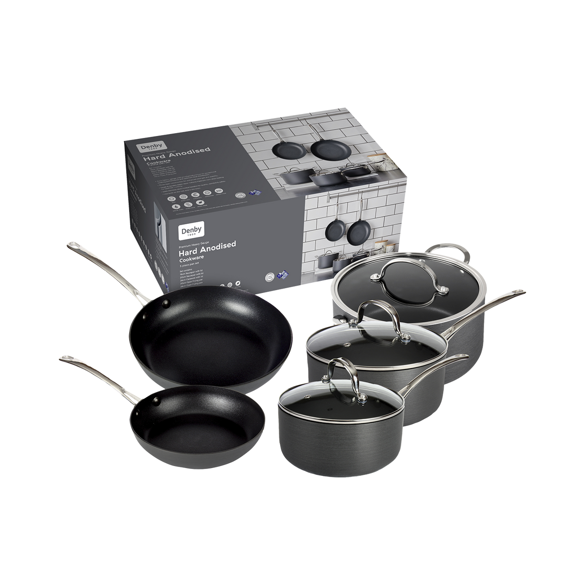 Hard Anodised 5 Piece Pan Set Induction Base