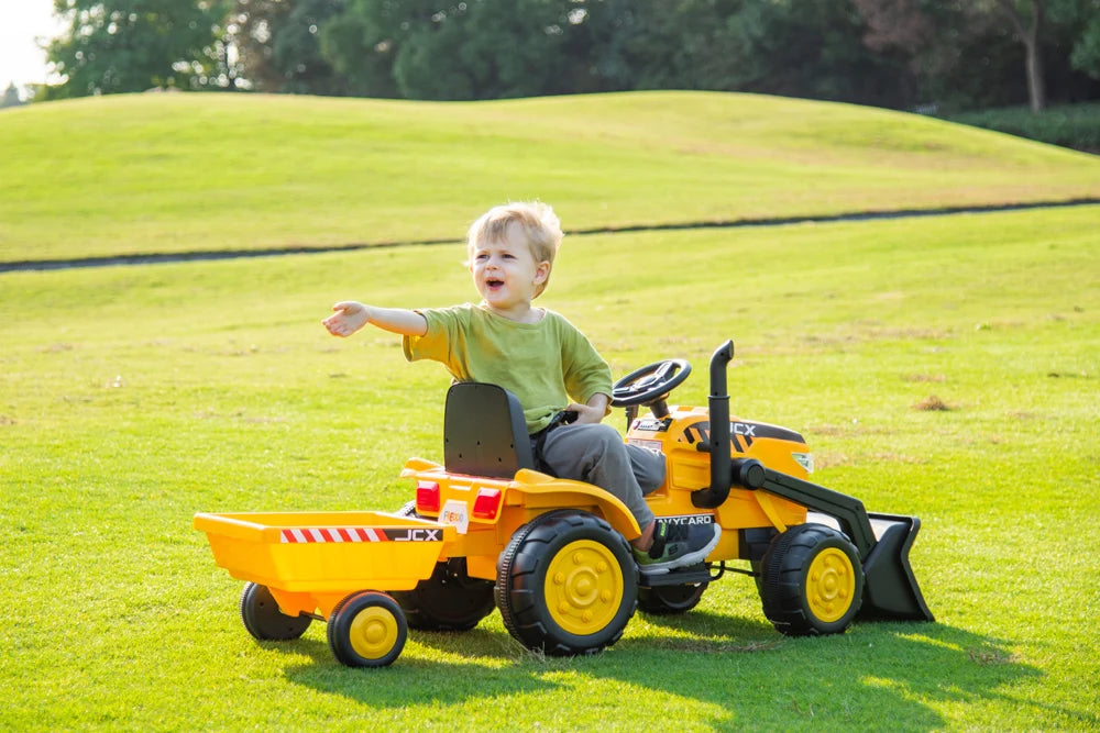 2026 12V Excavator Tractor Trailer Kids Ride On One Seater Electric Truck with RC and Wagon