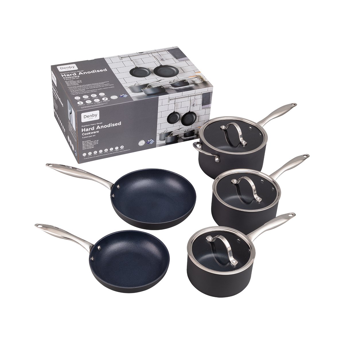 Hard Anodised 5 Piece Pan Set Induction Base