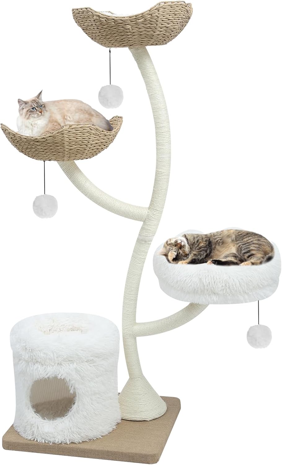 63" Tall Cat Tree Tower for Indoor Cats, Multi-Level Large Cat Climbing Furniture with Scratching Posts, Soft Perch, Cozy Cave, and Hanging Toys