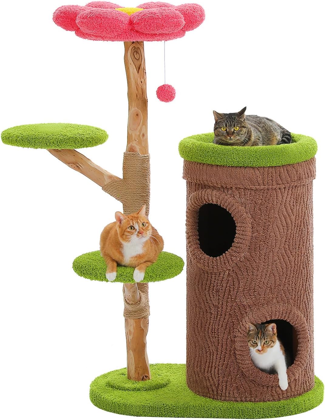 68.5" Forest Cat Tree Tower with 4 Condos & Flower Top Bed, Brown
