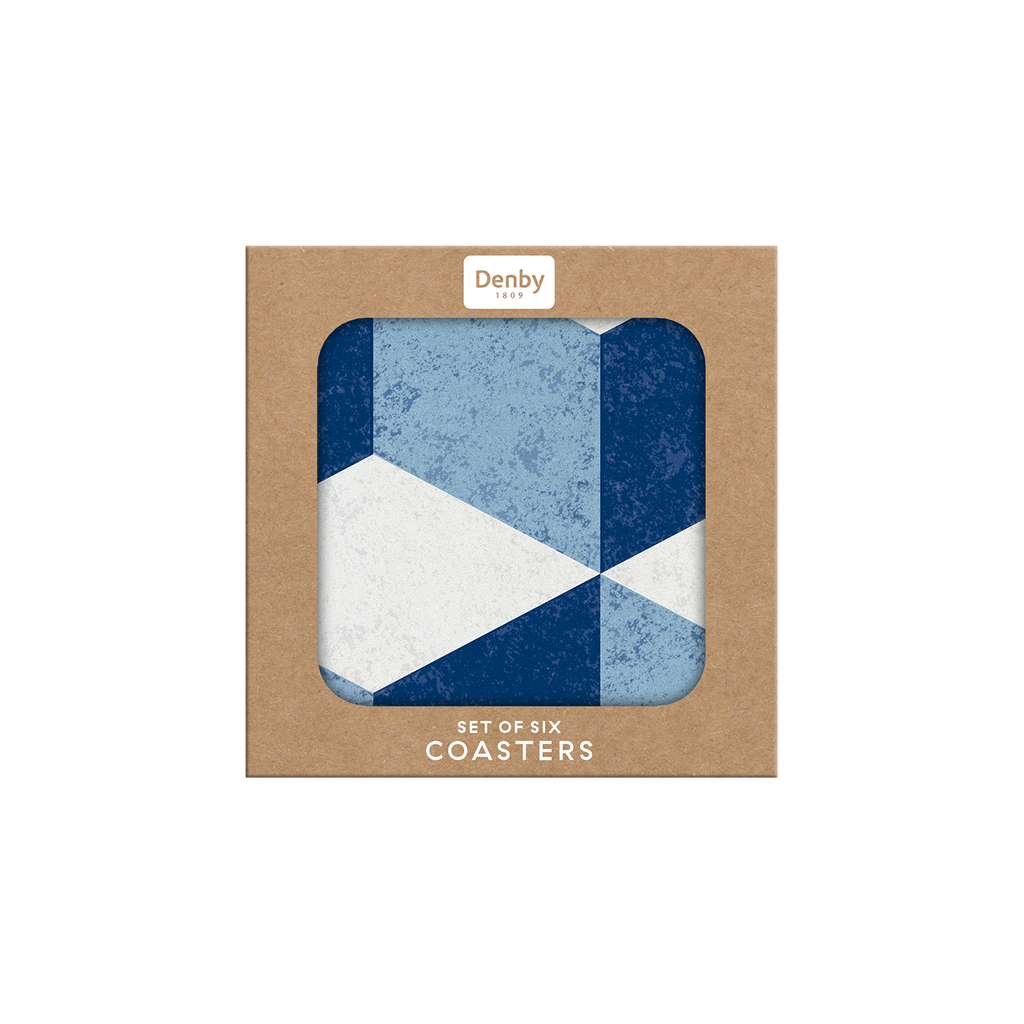 Blue Geometric Square Coasters - Set Of 6