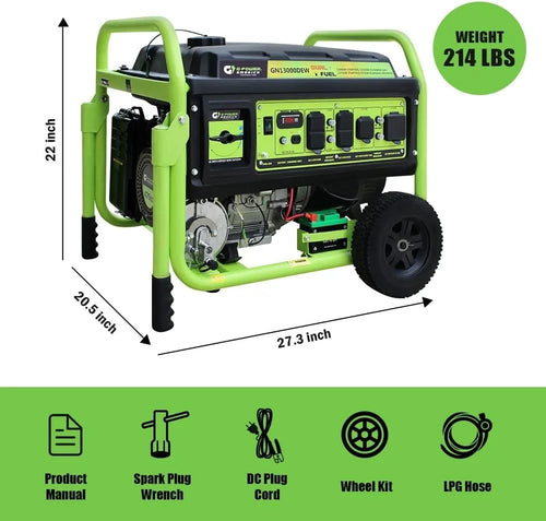 13,000W Dual Fuel Portable Generator, Powered by Gas or Propane, Electric Start, Home Backup & RV Readys.