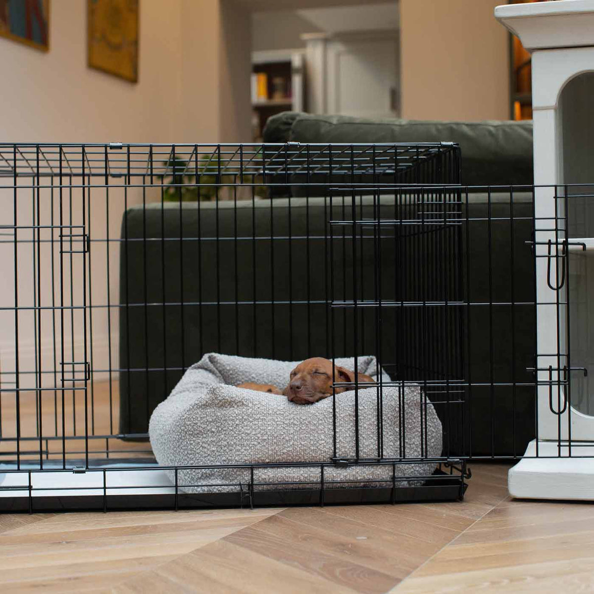 Cozy & Calming Puppy Cage Bed In Mink Boucl