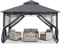 ABCCANOPY Gazebos for Patios 10×10 – Outdoor Steel Frame Gazebo with Mosquito Netting for Lawn Backyard Garden Deck (Dark Gray)