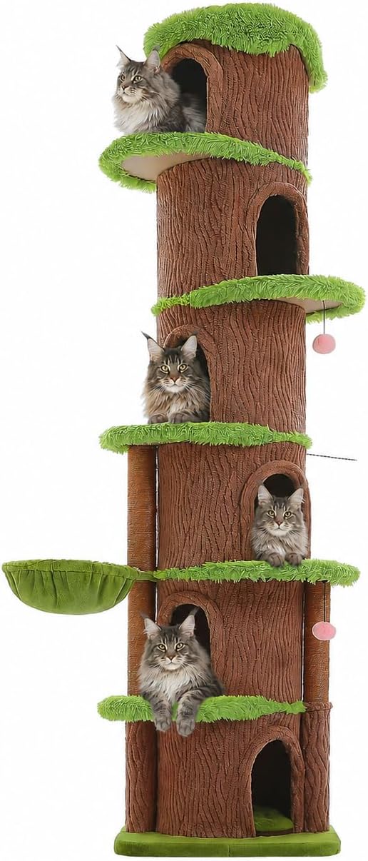 68.5" Forest Cat Tree Tower with 4 Condos & Flower Top Bed, Brown