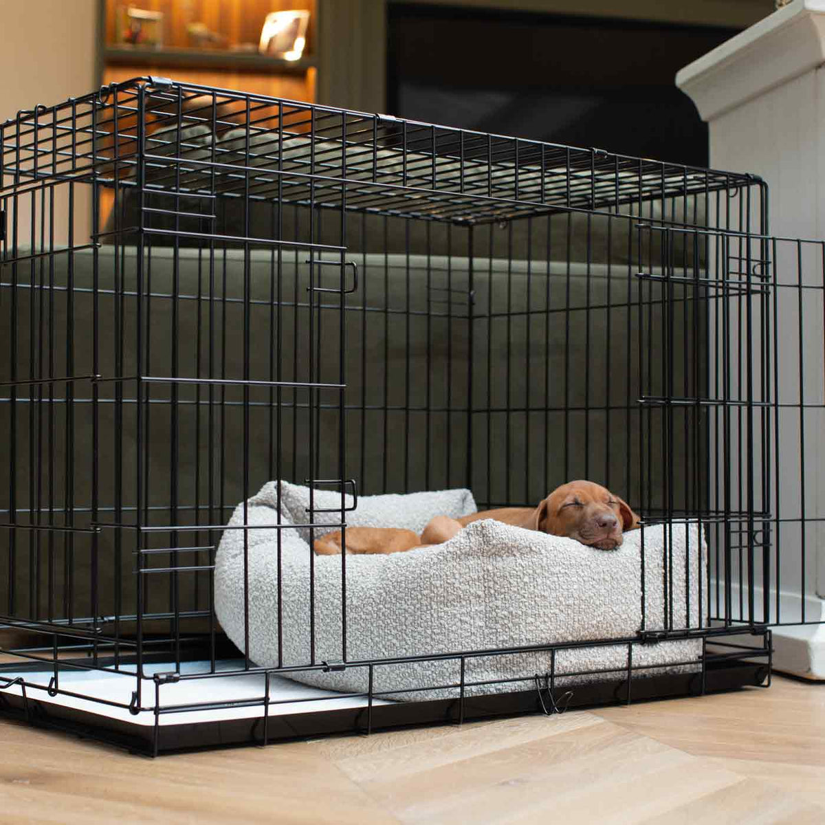 Cozy & Calming Puppy Cage Bed In Mink Boucl