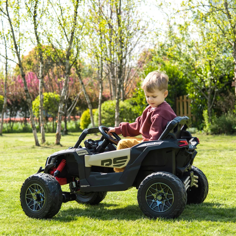 Licensed 24V Can Am Maverick Kids Ride On One Seater UTV, Rubber Tires, Leather Seat with RC